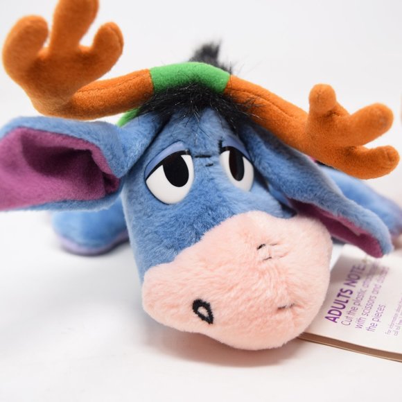 Disney Mattel Holiday Eeyore Tigger Antler Santa Hat Tags Christmas Plush Pooh - Picture 2 of 16